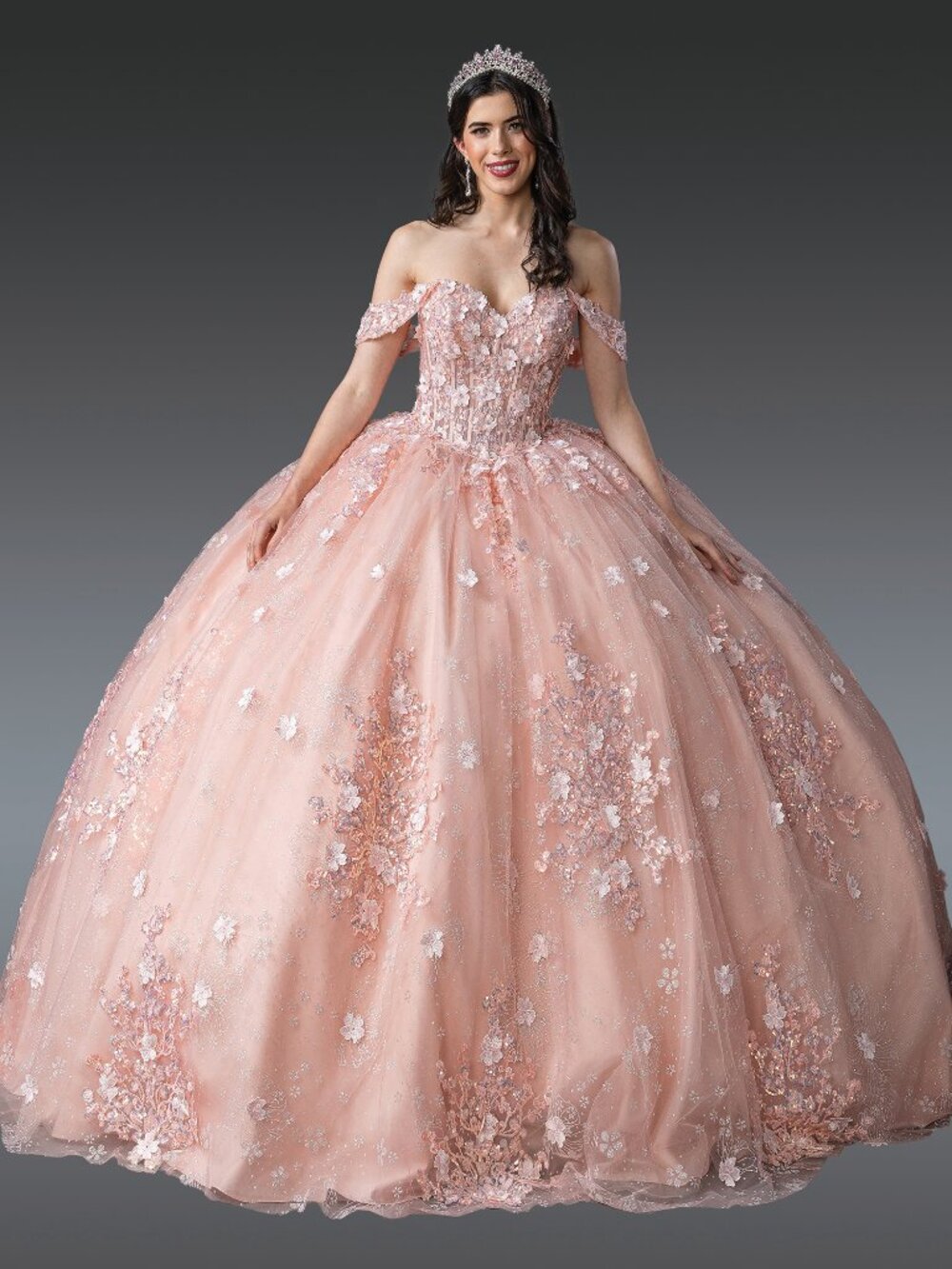 NEW BLUSH Tulle & Glitter Off Shoulder Quinceanera Ball Gown Floor Length 1971